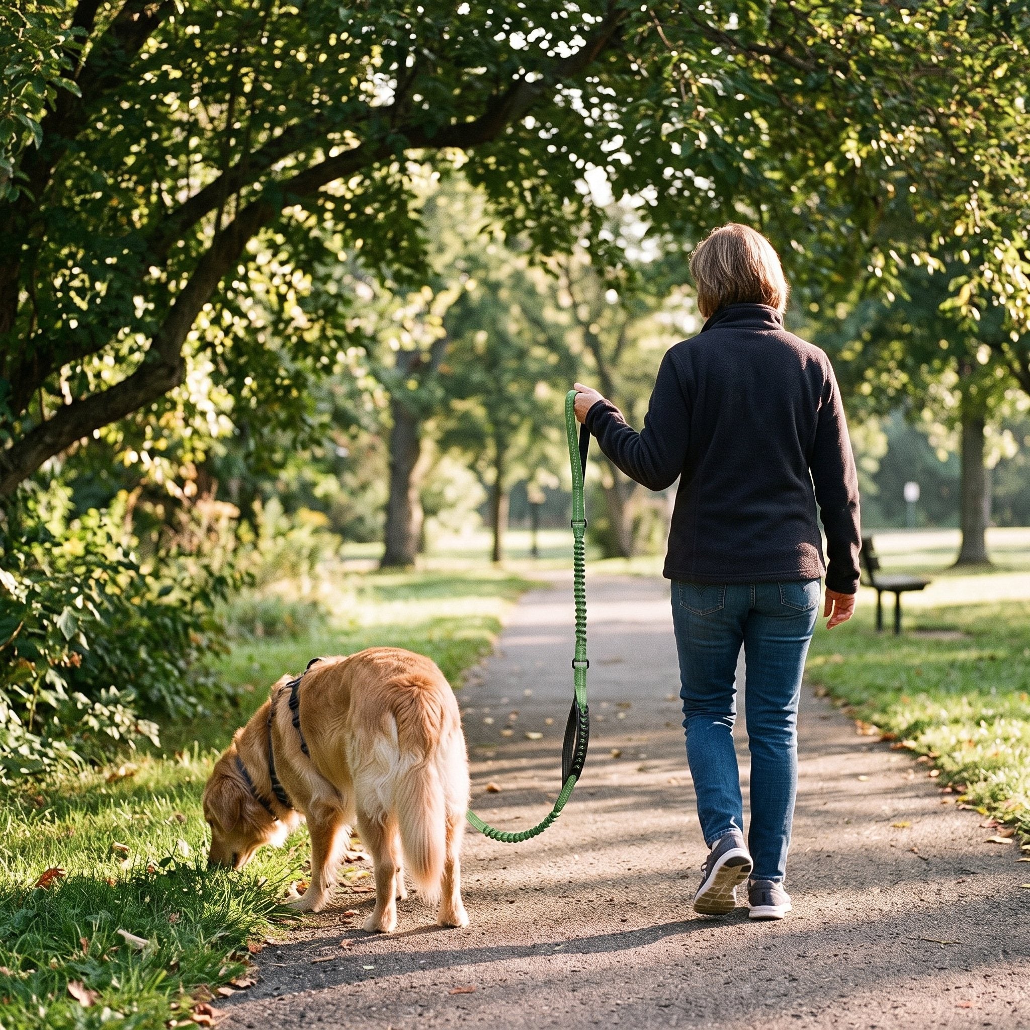 Dog and owner enjoying a walk with Trailkind leash