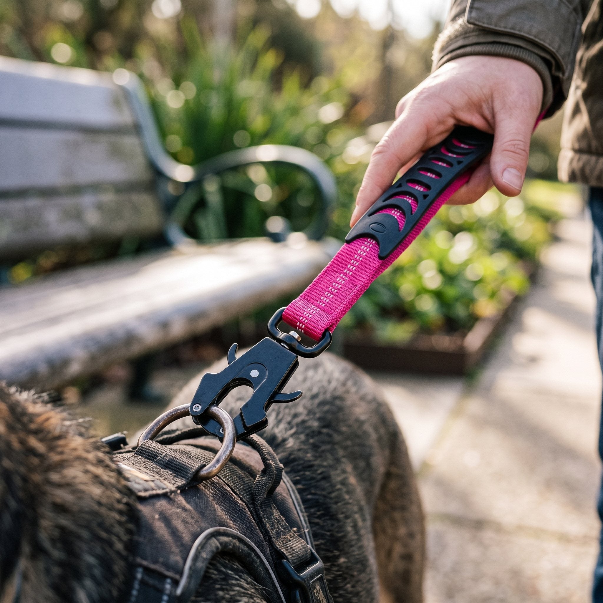 Pink leash clasp and swivel detail