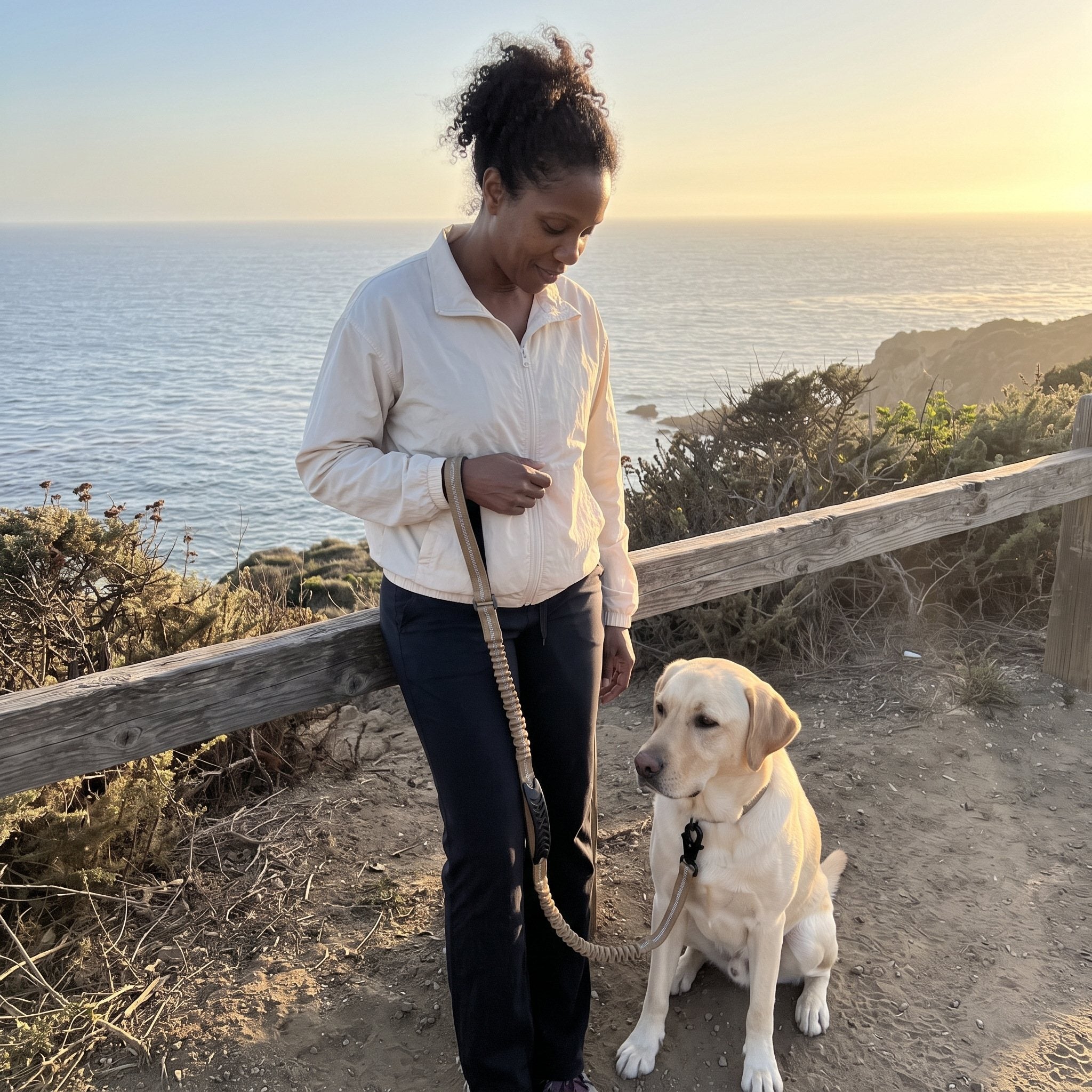 Olivia M. with a dog and Trailkind leash outdoors